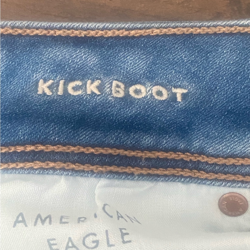 American Eagle Low Rise Bootcut Ripped Blue Jeans Size 0 - Picture 5 of 15